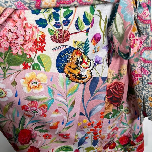 Johnny Was Filomena Patchwork Floral-Print Robe L Pink Belted Long Sleeve - Picture 7 of 12